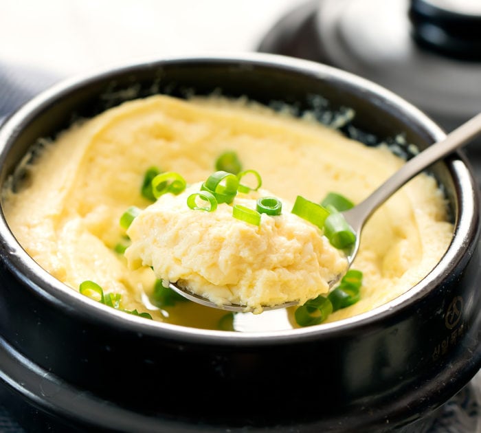 korean steamed eggs with spoon